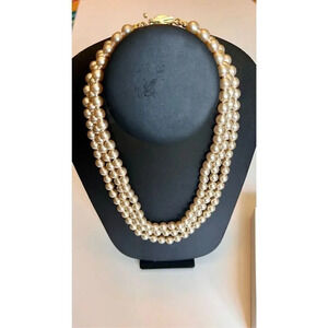 Vintage Graziano Triple‎ Strand Faux Pearl Necklace Costume Jewelry